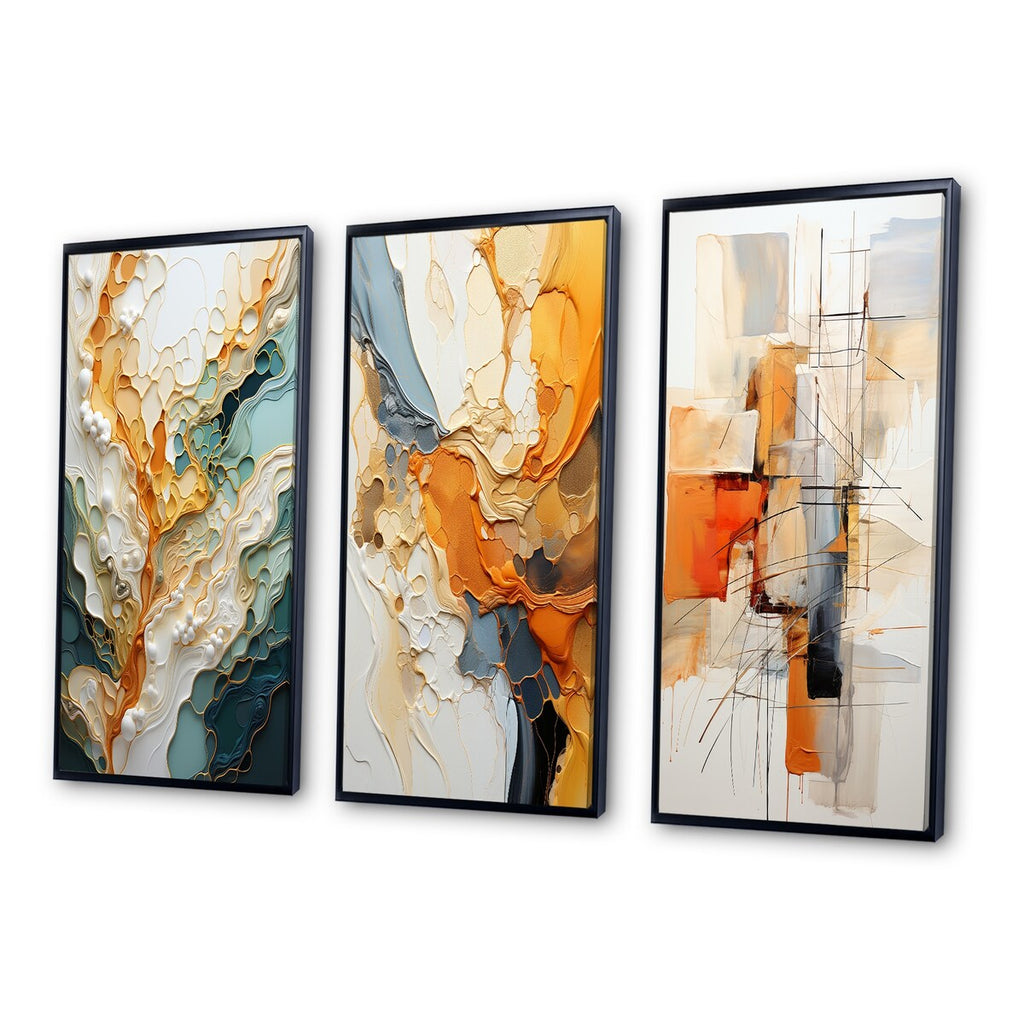 Lot de 3 œuvres d'art murales abstraites encadrées Designart orange et blanc, abstraction organique, pour décoration de salon