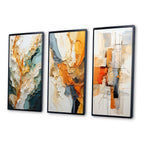 Lot de 3 œuvres d'art murales abstraites encadrées Designart orange et blanc, abstraction organique, pour décoration de salon