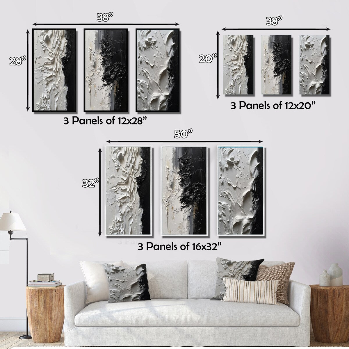 Designart Blanc et Noir Tranquility Unleashed III Abstrait Marbre Encadré Art Mural Ensemble De 3 Pour Décoration De Bureau