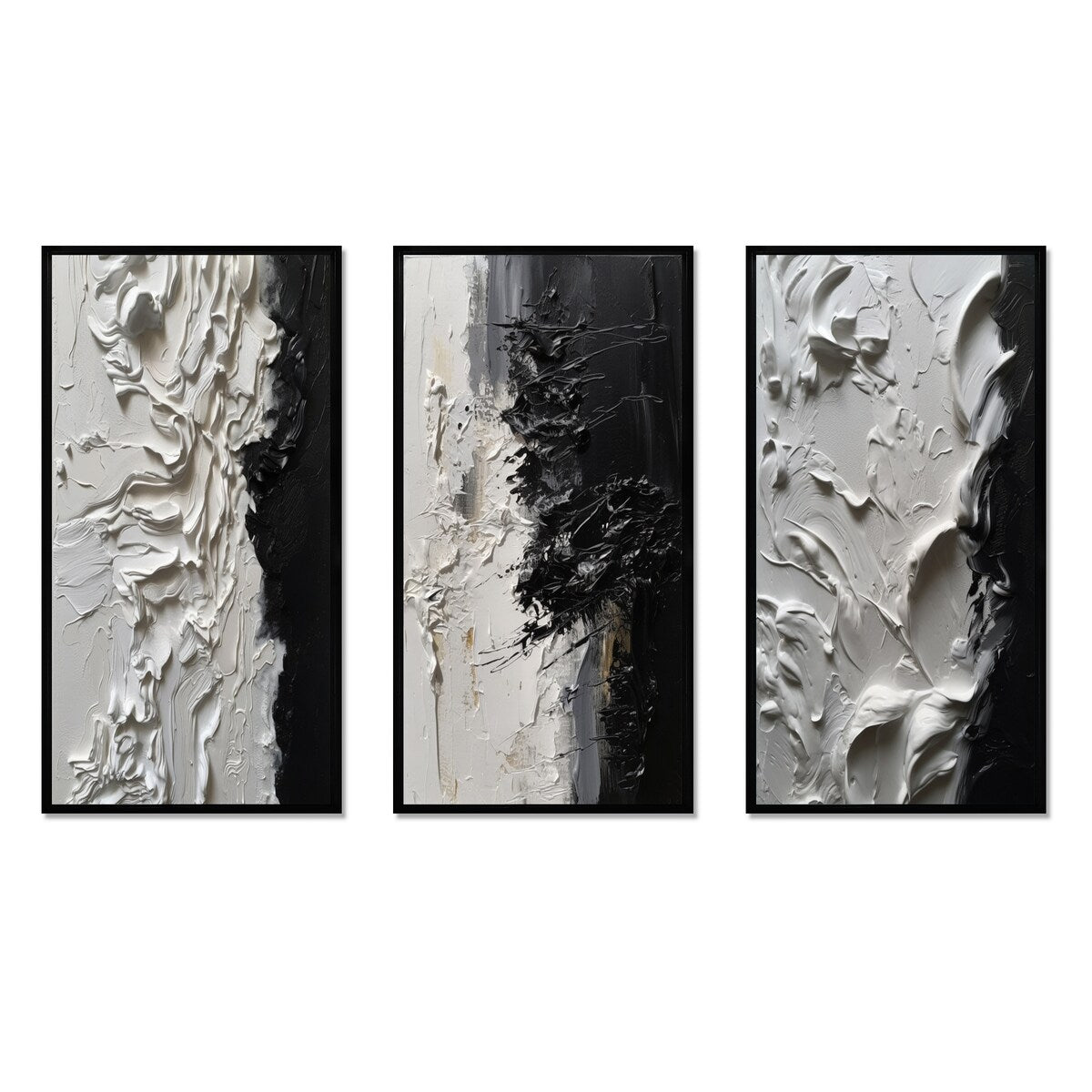 Designart Blanc et Noir Tranquility Unleashed III Abstrait Marbre Encadré Art Mural Ensemble De 3 Pour Décoration De Bureau