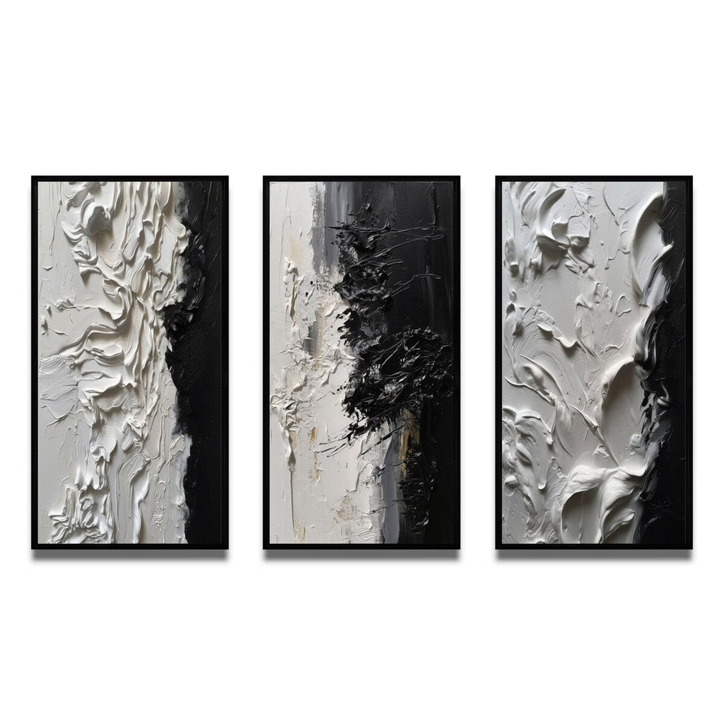 Designart Blanc et Noir Tranquility Unleashed III Abstrait Marbre Encadré Art Mural Ensemble De 3 Pour Décoration De Bureau