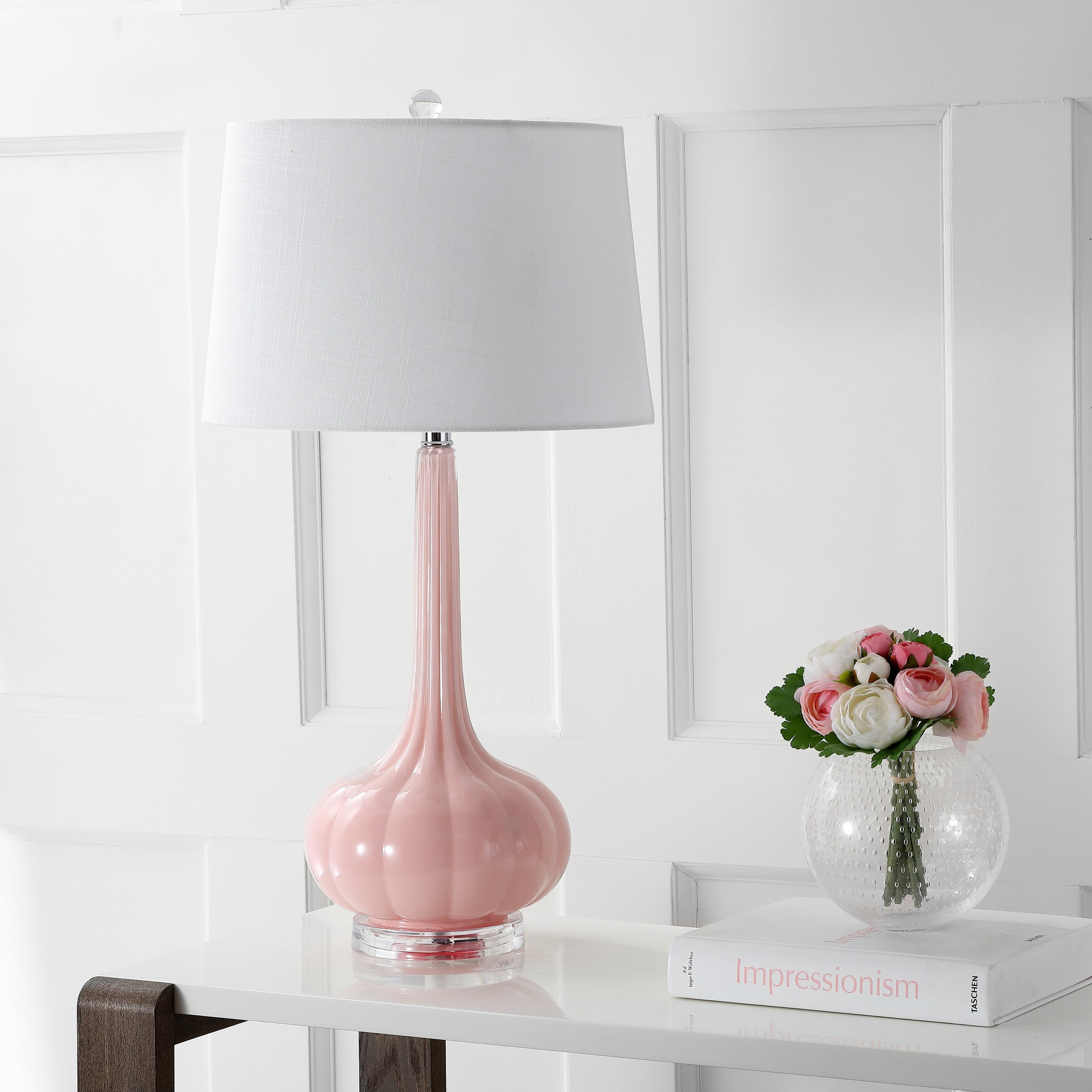 Lampe de table à LED Diamante 28,5 en verre, forme goutte d'eau, rose (lot de 2) par JONATHAN Y