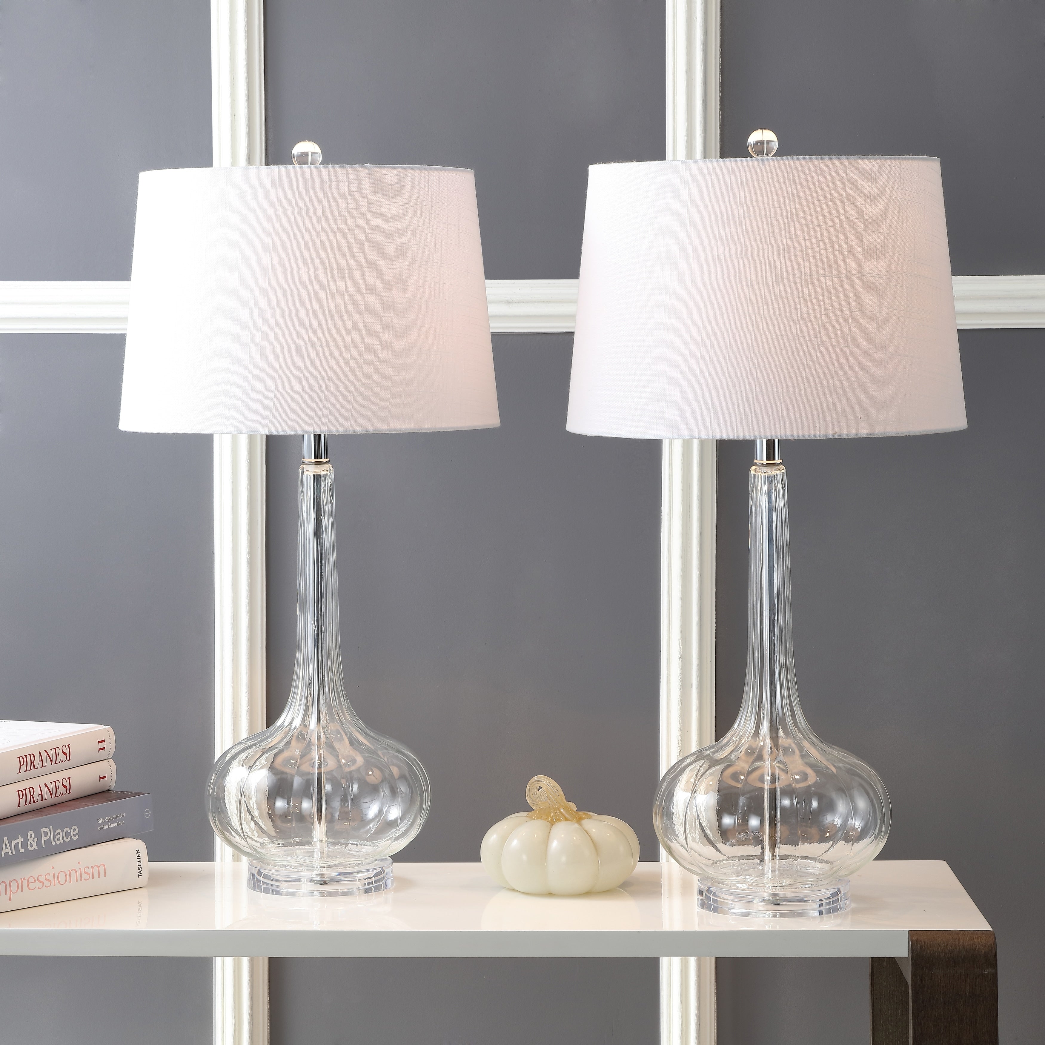 Lampe de table à LED Diamante 28,5 en verre, forme goutte d'eau, rose (lot de 2) par JONATHAN Y