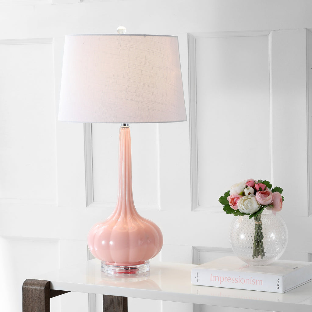 Lampe de table à LED Diamante 28,5 en verre, forme goutte d'eau, rose (lot de 2) par JONATHAN Y