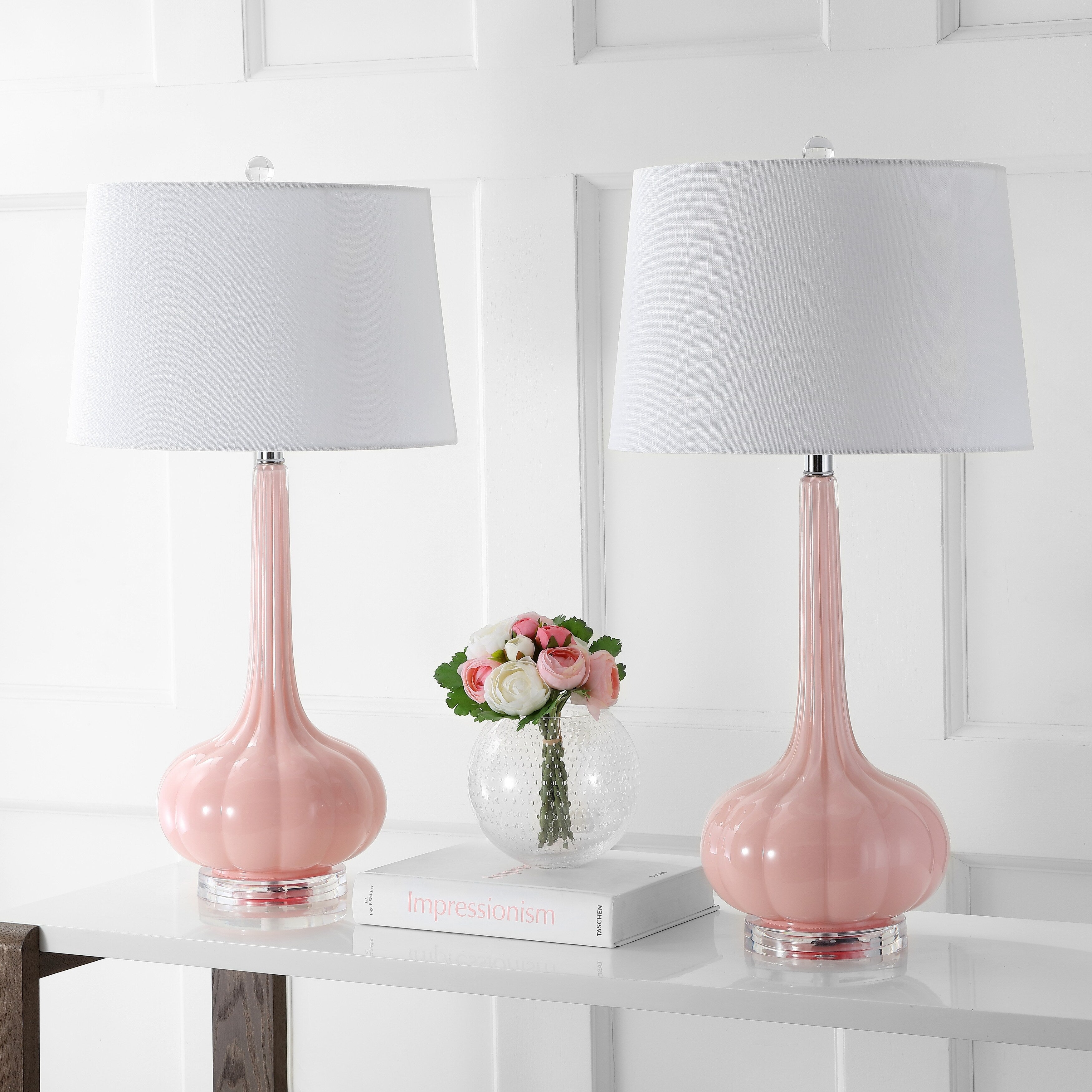 Lampe de table à LED Diamante 28,5 en verre, forme goutte d'eau, rose (lot de 2) par JONATHAN Y