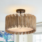 Plafonnier semi-encastré à 3 lumières en bois blanc vieilli