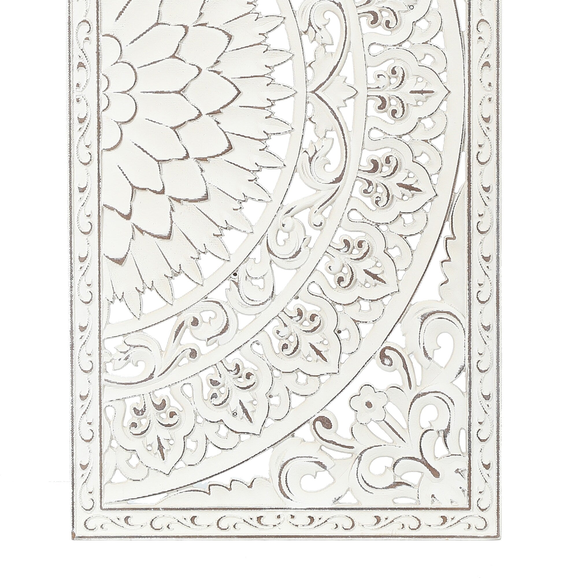 Décoration murale en bois blanc ivoire vieilli avec des accents noirs (lot de 2)