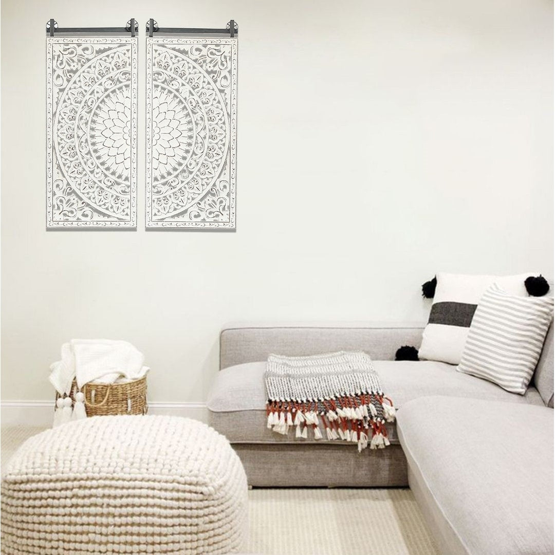 Décoration murale en bois blanc ivoire vieilli avec des accents noirs (lot de 2)