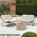 Fauteuil Papasan double avec coussin, rotin PE toutes saisons et cadre en métal pour intérieur et extérieur