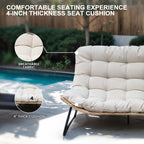 Fauteuil Papasan double avec coussin, rotin PE toutes saisons et cadre en métal pour intérieur et extérieur
