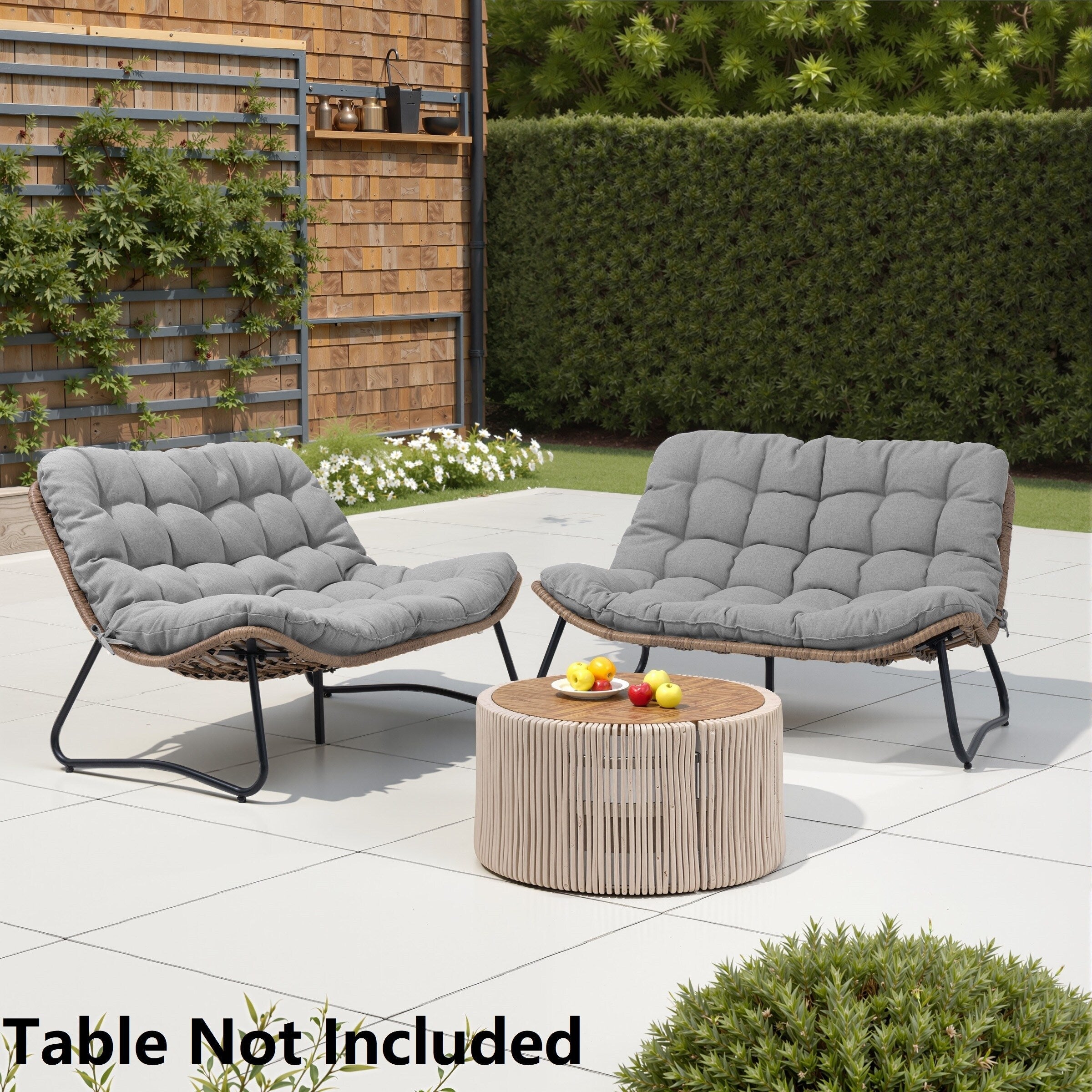 Fauteuil Papasan double avec coussin, rotin PE toutes saisons et cadre en métal pour intérieur et extérieur
