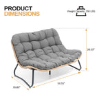 Fauteuil Papasan double avec coussin, rotin PE toutes saisons et cadre en métal pour intérieur et extérieur