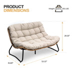 Fauteuil Papasan double avec coussin, rotin PE toutes saisons et cadre en métal pour intérieur et extérieur