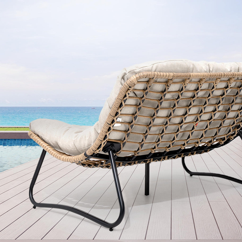 Fauteuil Papasan double avec coussin, rotin PE toutes saisons et cadre en métal pour intérieur et extérieur