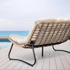 Fauteuil Papasan double avec coussin, rotin PE toutes saisons et cadre en métal pour intérieur et extérieur
