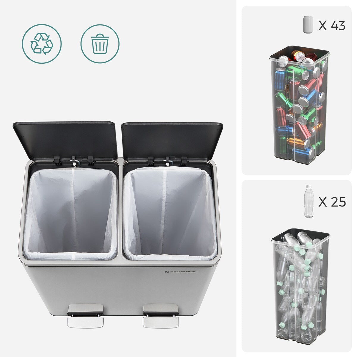 Poubelle double, 2 poubelles de 8 gallons