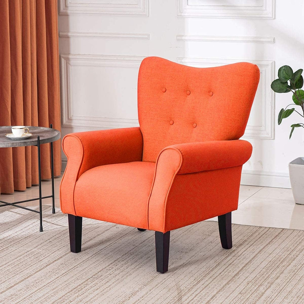 Fauteuil d'appoint moderne Erommy, fauteuil à dossier haut, canapé simple en tissu rembourré avec pieds en bois pour le salon