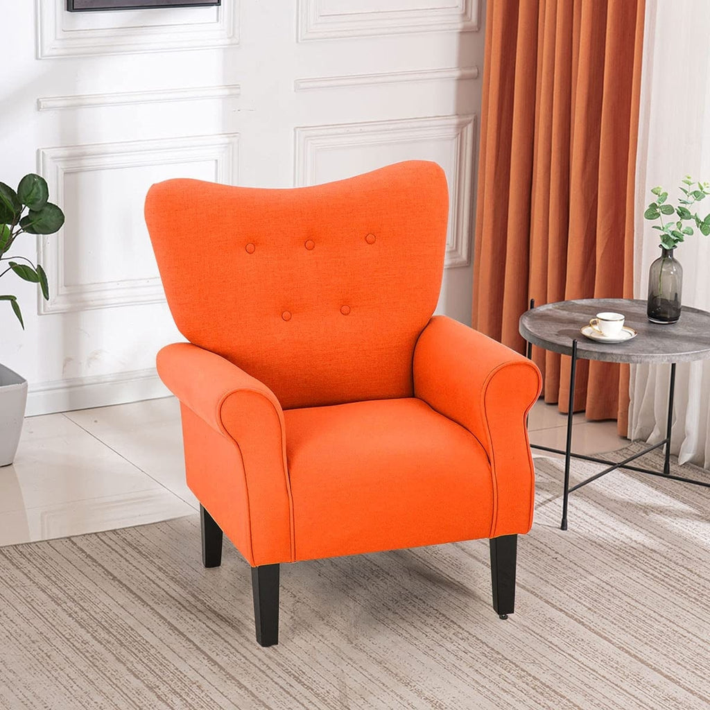 Fauteuil d'appoint moderne Erommy, fauteuil à dossier haut, canapé simple en tissu rembourré avec pieds en bois pour le salon