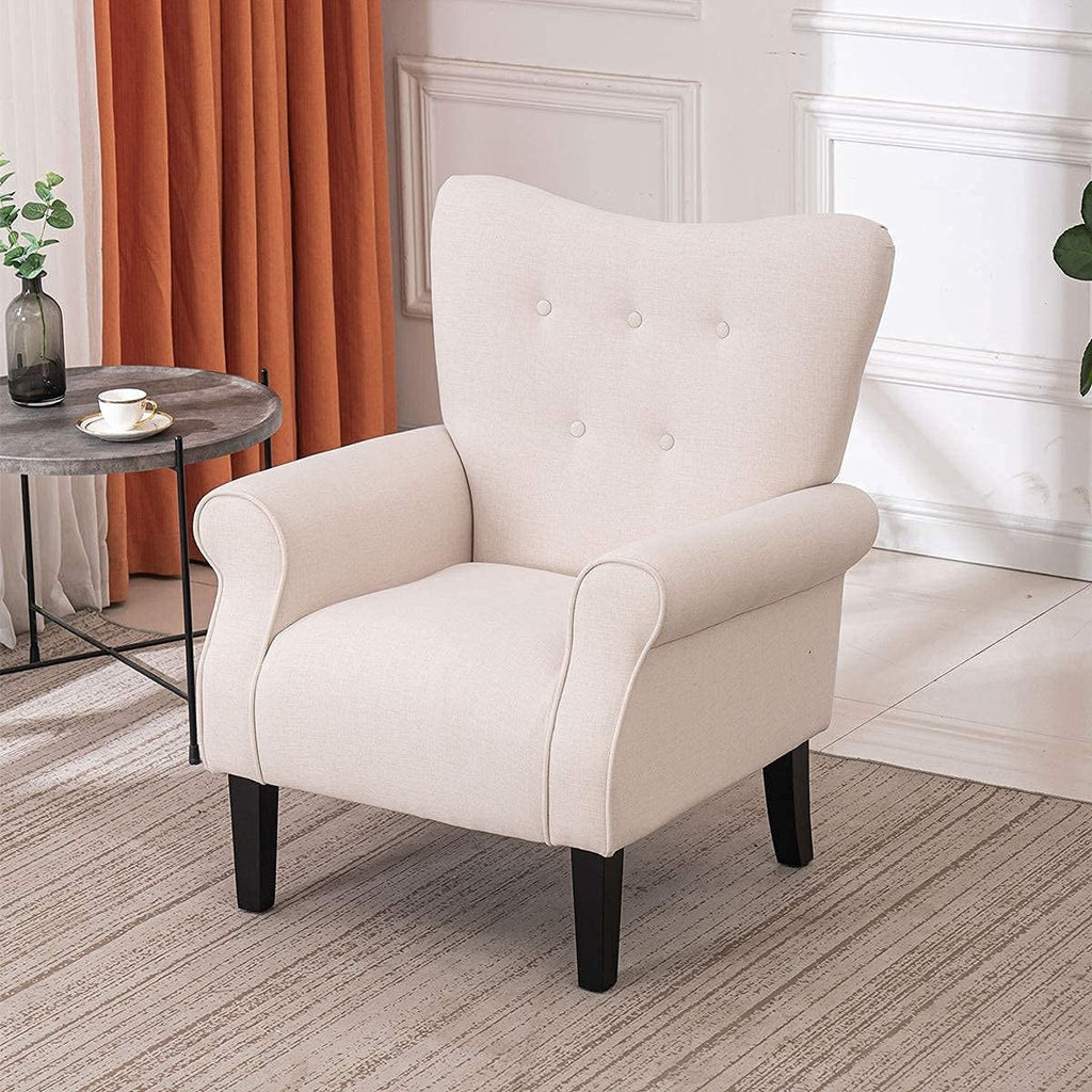 Fauteuil d'appoint moderne Erommy, fauteuil à dossier haut, canapé simple en tissu rembourré avec pieds en bois pour le salon