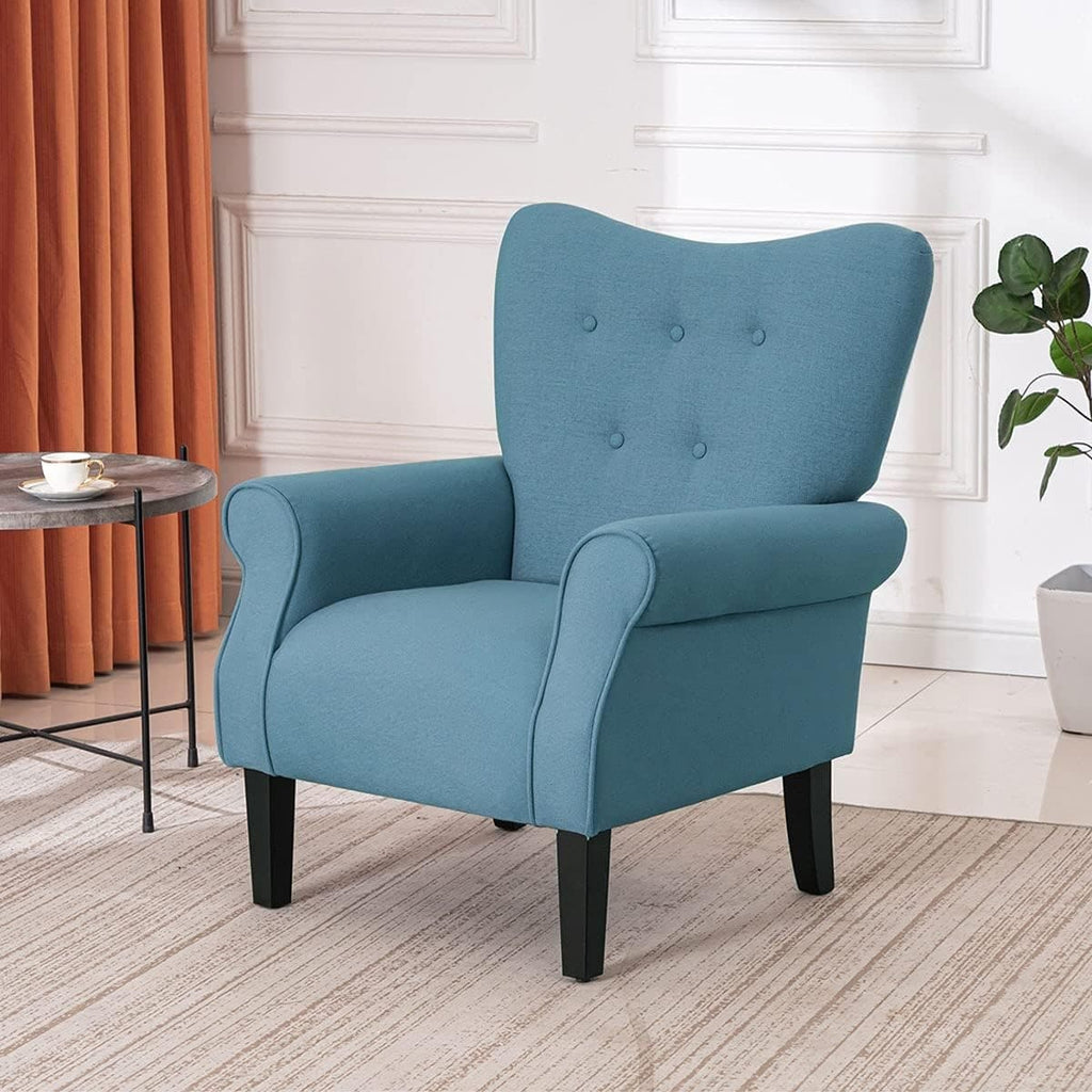 Fauteuil d'appoint moderne Erommy, fauteuil à dossier haut, canapé simple en tissu rembourré avec pieds en bois pour le salon