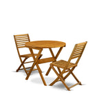 L'ensemble de bistrot d'extérieur East West Furniture comprend une table basse ronde en bois et 2 chaises pliantes, huile naturelle