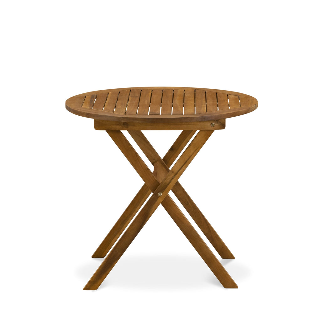 L'ensemble de bistrot d'extérieur East West Furniture comprend une table basse ronde en bois et 2 chaises pliantes, huile naturelle