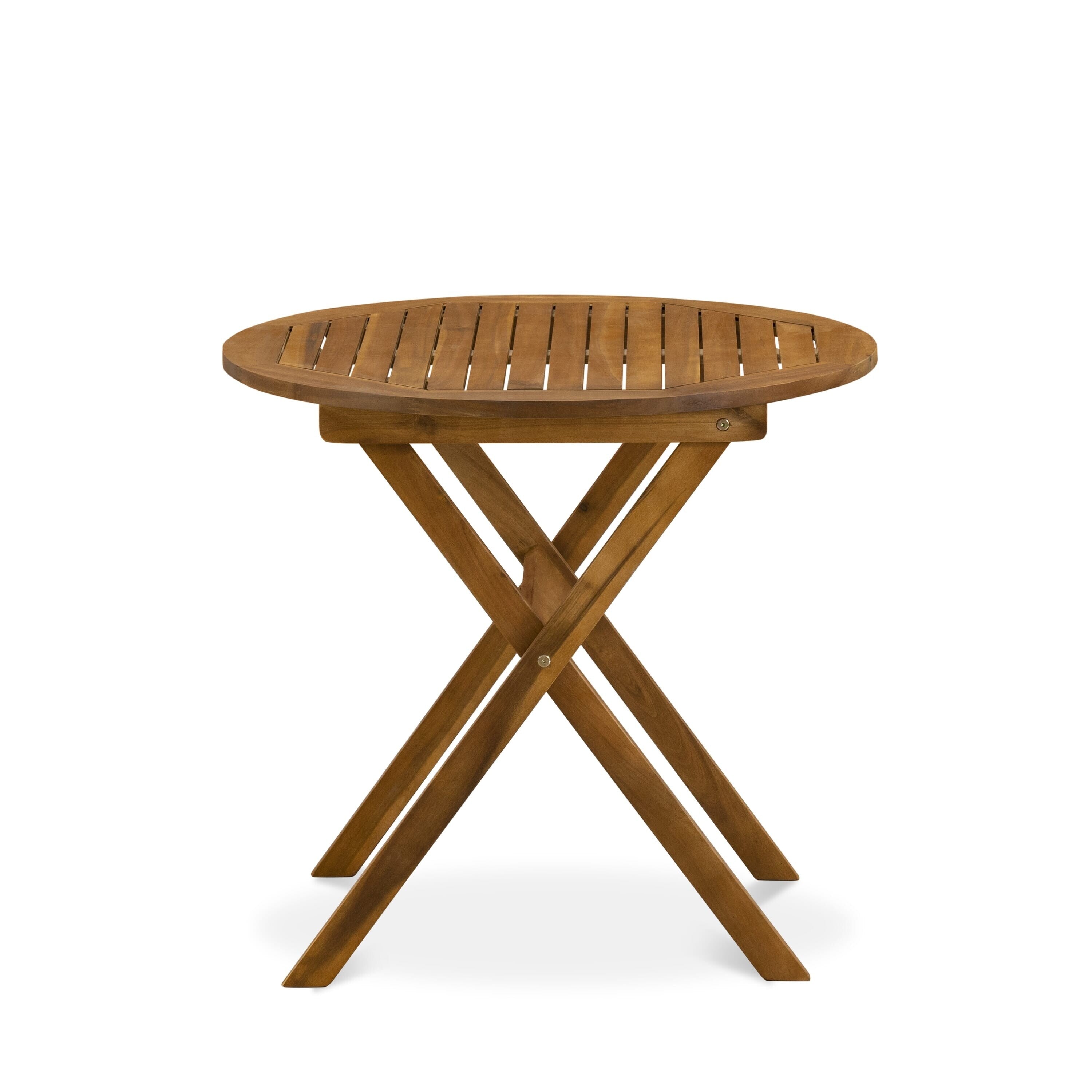 L'ensemble de bistrot d'extérieur East West Furniture comprend une table basse ronde en bois et 2 chaises pliantes, huile naturelle