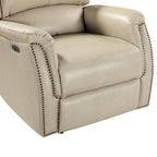 Fauteuil inclinable électrique en cuir véritable Eduardo avec port USB, lot de 2