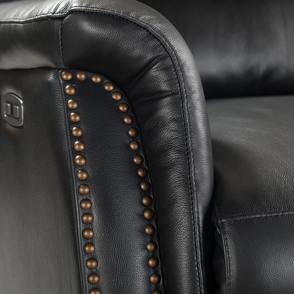 Fauteuil inclinable électrique en cuir véritable Eduardo avec port USB, lot de 2