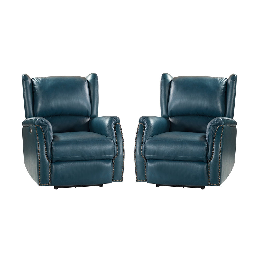 Fauteuil inclinable électrique en cuir véritable Eduardo avec port USB, lot de 2
