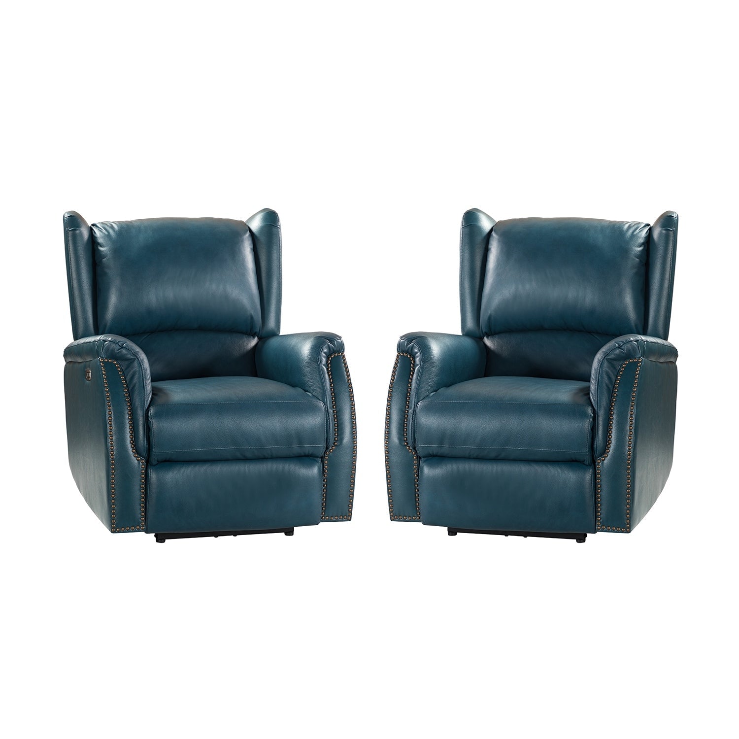 Fauteuil inclinable électrique en cuir véritable Eduardo avec port USB, lot de 2