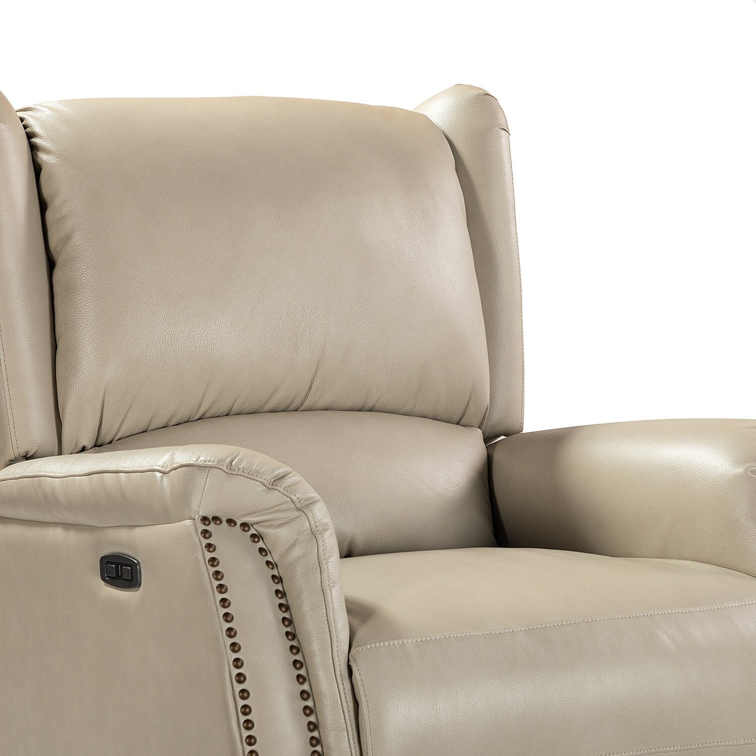 Fauteuil inclinable électrique en cuir véritable Eduardo avec port USB, lot de 2
