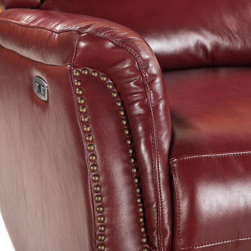Fauteuil inclinable électrique en cuir véritable Eduardo avec port USB, lot de 2