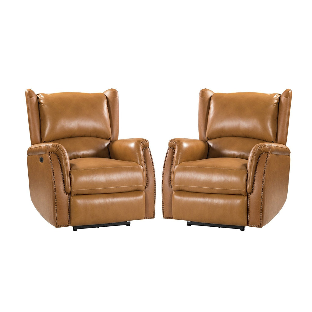 Fauteuil inclinable électrique en cuir véritable Eduardo avec port USB, lot de 2