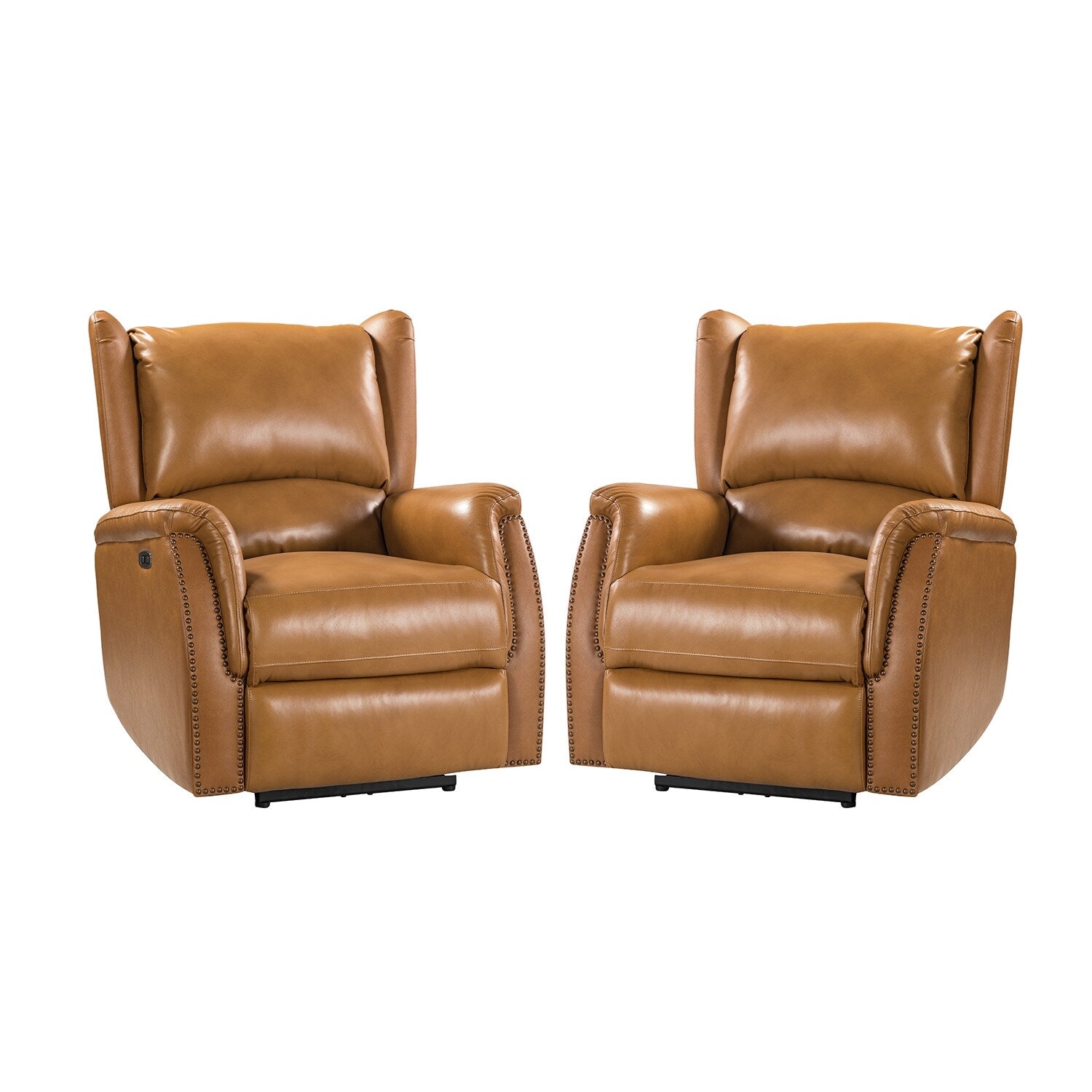 Fauteuil inclinable électrique en cuir véritable Eduardo avec port USB, lot de 2