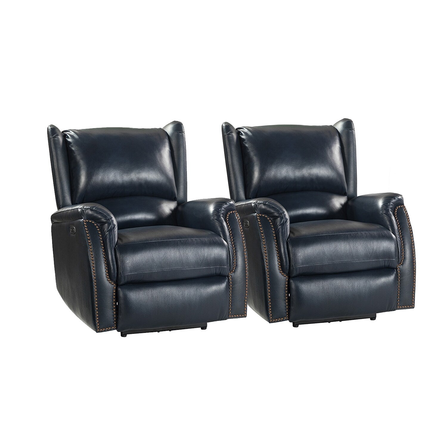 Fauteuil inclinable électrique en cuir véritable Eduardo avec port USB, lot de 2
