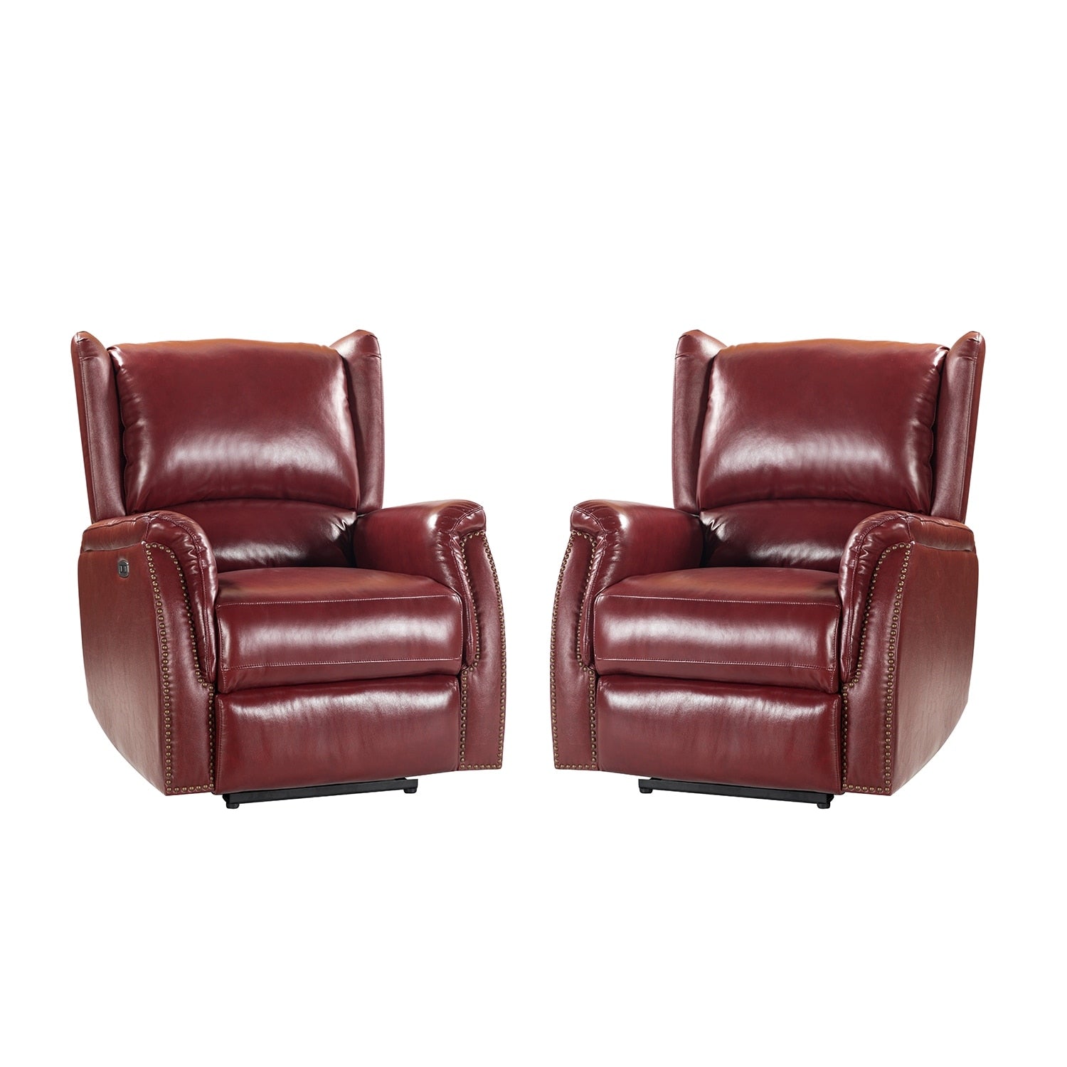 Fauteuil inclinable électrique en cuir véritable Eduardo avec port USB, lot de 2