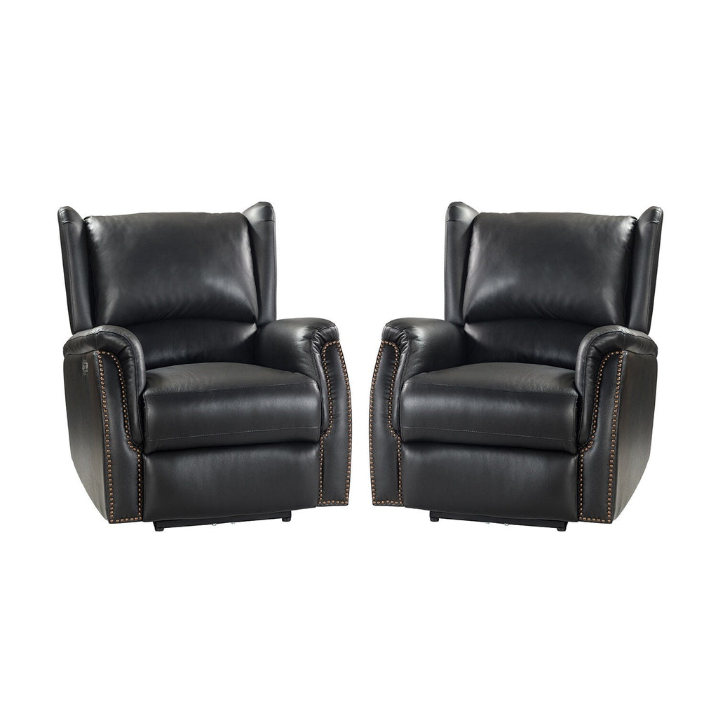 Fauteuil inclinable électrique en cuir véritable Eduardo avec port USB, lot de 2