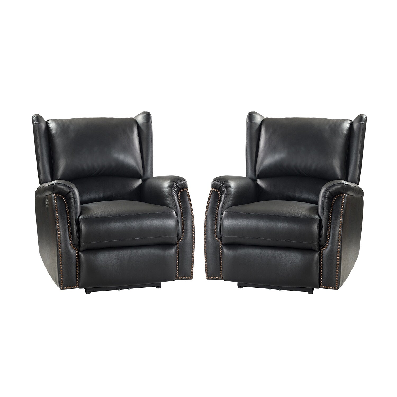 Fauteuil inclinable électrique en cuir véritable Eduardo avec port USB, lot de 2