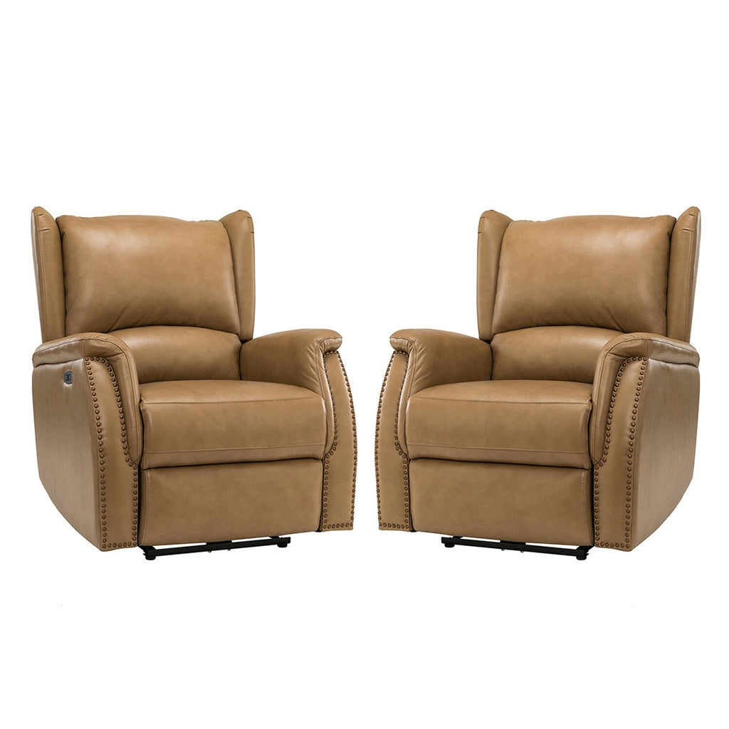 Fauteuil inclinable électrique en cuir véritable Eduardo avec port USB, lot de 2