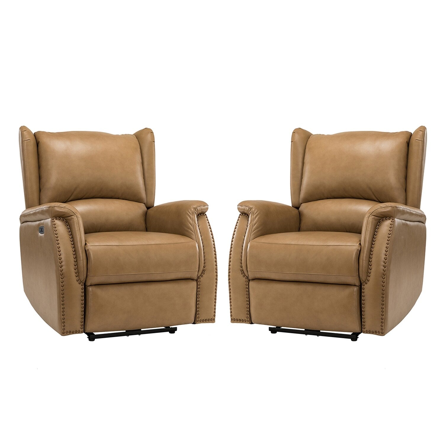 Fauteuil inclinable électrique en cuir véritable Eduardo avec port USB, lot de 2