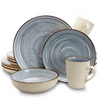 Service de table bicolore Elama 16 pièces à pois en relief, bleu poudre