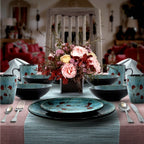 Service de table Elama Floral Accents 16 pièces en grès bleu
