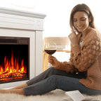 Cheminée électrique avec manteau en bois et foyer, télécommande