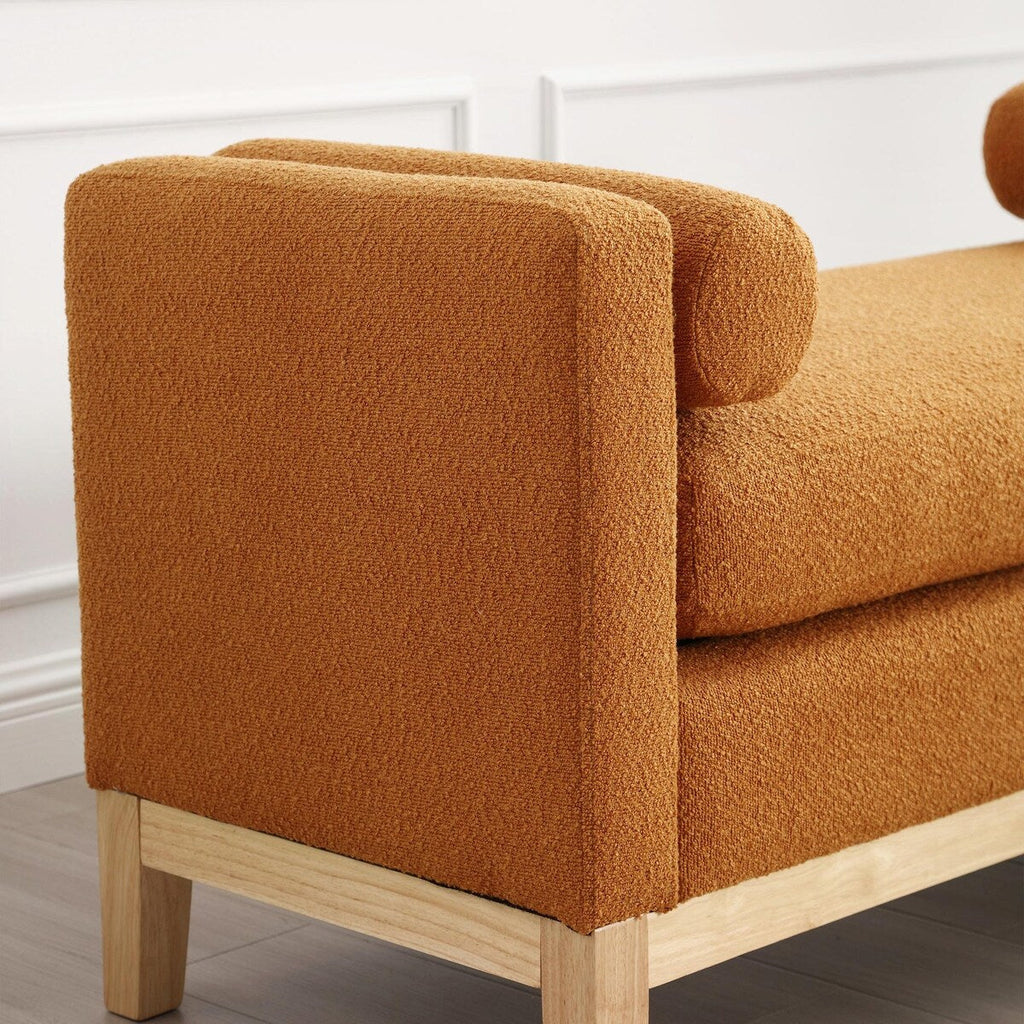 Élégant banc ottoman rembourré de 53,5 pouces avec pieds en bois et coussins traversins