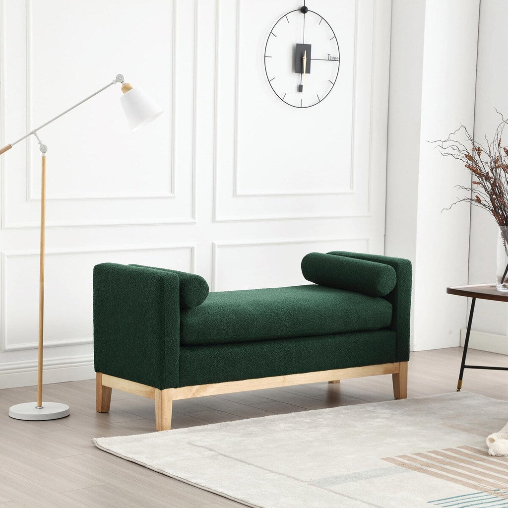 Élégant banc ottoman rembourré de 53,5 pouces avec pieds en bois et coussins traversins