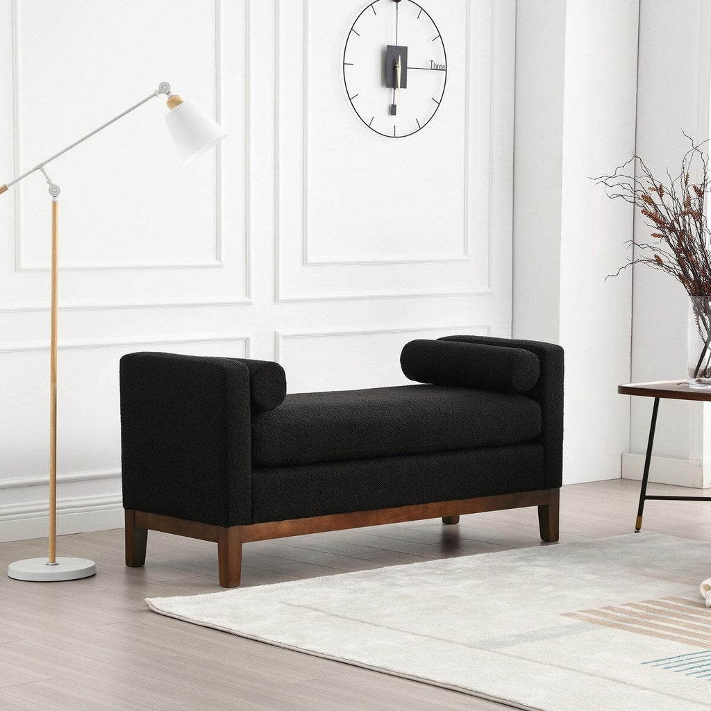 Élégant banc ottoman rembourré de 53,5 pouces avec pieds en bois et coussins traversins