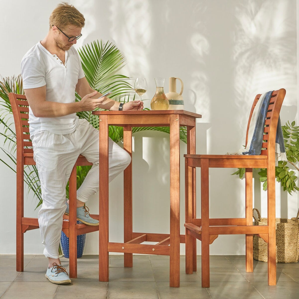 Ensemble de salle à manger avec table de bar et chaises en bois Emilio