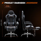 Fauteuil de jeu ergonomique pivotant à 360° en cuir PU avec repose-pieds, appui-tête, support lombaire et hauteur réglable