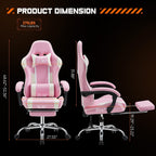 Fauteuil de jeu ergonomique pivotant à 360° en cuir PU avec repose-pieds, appui-tête, support lombaire et hauteur réglable